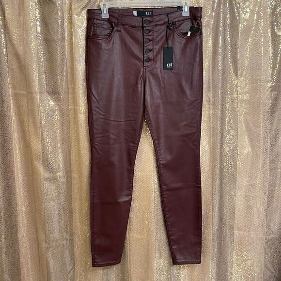 Kut from the Kloth Mia High Rise Skinny Wet Look Bordeaux Jeans 14 NWT - Picture 1 of 11